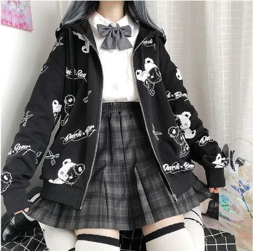 Vista 6 de CYee Graphic Y2k Hoodies for Women Grunge Japanese Zip Up Streetwear Punk Acubi Long Sleeve Pullover Harajuku Loose Outwear