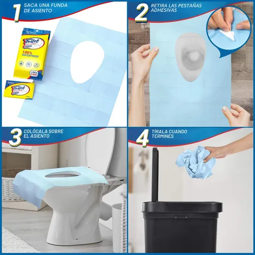 Vista 5 de Relyo Paquete de 20 fundas desechables XL para asiento de inodoro, impermeables, con pestañas adhesivas para adultos, niños y niños, viajes, baños