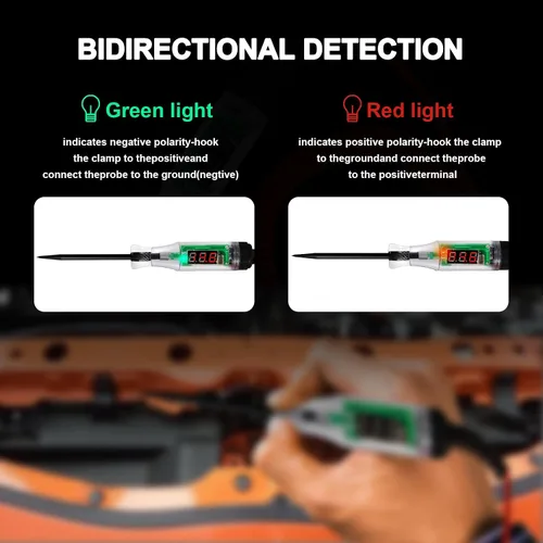 Vista 2 de Luces de prueba automotrices, probador de circuito LED digital de 5-90 V CC, probador de luz resistente con voltímetro, probador de voltaje