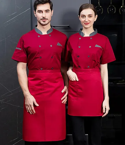 Vista 2 de Chaqueta de chef unisex con doble botonadura trasera, malla completa, ligera, costura de color, uniforme de chef