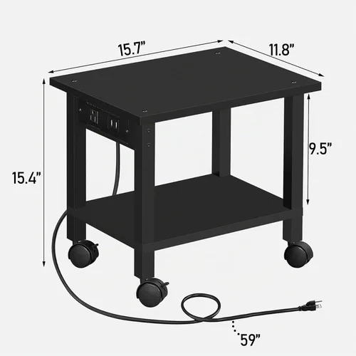 Vista 7 de TUTOTAK Soporte de impresora de 2 niveles, carrito de impresora rodante con tomas de corriente y puertos USB, mesa de impresora móvil con ruedas