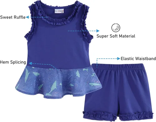 Vista 56 de LittleSpring Conjunto de verano para niñas con camiseta sin mangas y pantalones cortos florales