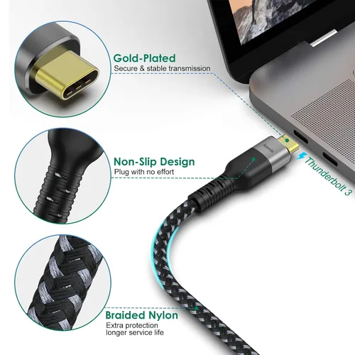 Vista 3 de Cable USB C a DisplayPort de 6.5 pies 8K a 60 Hz (4K a 144 Hz/120 Hz, 2K a 240 Hz) Thunderbolt 3 a DisplayPort 1.4 Cable de 32.4 Gbps para iPhone