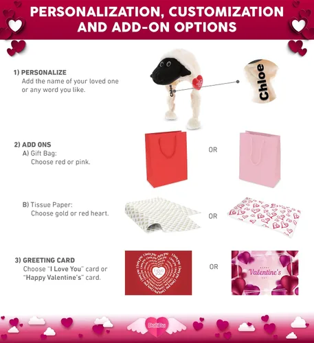 Vista 2 de DolliBu I LOVE YOU - Sombrero de peluche de oveja negra con nariz Lindo sombrero de peluche de oveja con corazón rojo y con nombre personalizado