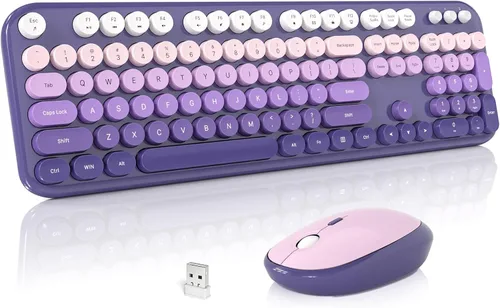 Vista 16 de MOFII Combo de teclado y mouse inalámbricos, lindo teclado de tamaño completo y mouse inalámbrico, juego de teclado retro de 2.4 GHz