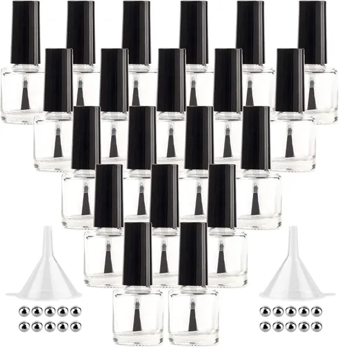 Vista 10 de GTHER 20 botellas vacías de esmalte de uñas, recipiente de botellas recargables de vidrio transparente con tapa de cepillo y embudo y bolas