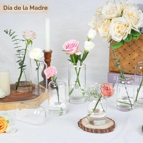 Vista 7 de ComSaf Juego de 12 jarrones de flores pequeños, jarrones de cristal a granel, jarrones transparentes para flor, centro de mesa de decoración