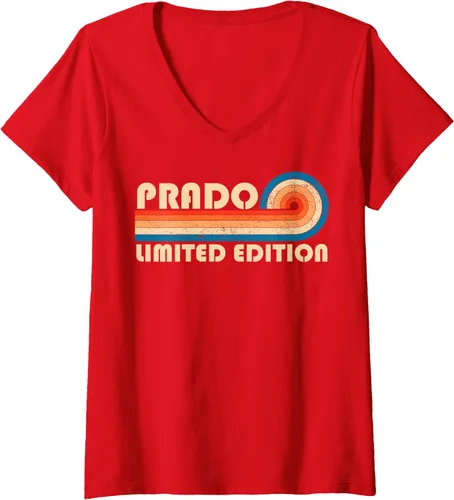 Vista 4 de Womens PRADO Surname Retro Vintage 80s 90s Birthday Reunion V-Neck T-Shirt