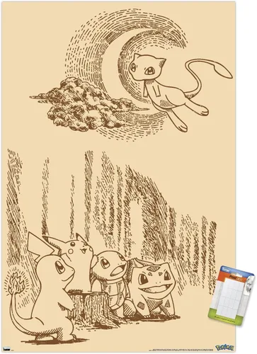 Vista 10 de Trends International Pokémon - Póster de pared de escena sepia, 22.4 pulgadas de largo x 14.7 pulgadas, versión enmarcada de madera de granero