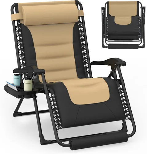 Vista 7 de Slendor Zero Gravity - Silla de gravedad cero con bloqueo mejorado y cojín extraíble, silla de campamento reclinable con soporte para tazas Negro