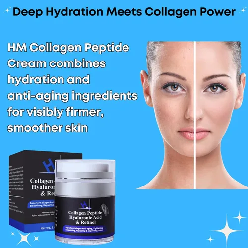 Vista 2 de HM - Crema de péptido de colágeno con ácido hialurónico, retinol y vitamina E Hidratante facial antiarrugas e hidratante Reafirma y suaviza