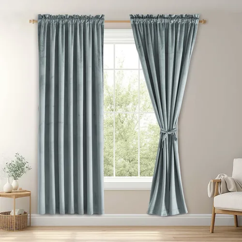 Vista 81 de JIUZHEN Cortinas de terciopelo beige de 63 pulgadas de ancho x 63 pulgadas de largo, cortinas de terciopelo retro suaves con bolsillo para barra