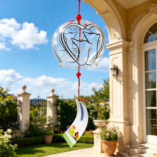 Vista 5 de Campanas de viento de cristal Furin japonesas, gatos enamorados