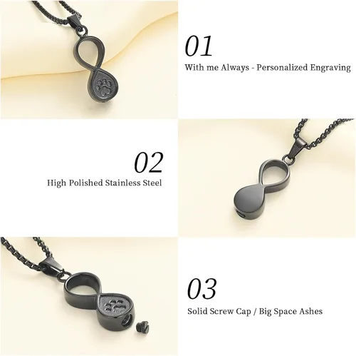 Vista 6 de Oinsi Infinity Love Joyería de Cremación de Mascotas para Cenizas de Perro/Gato Recuerdo Funerario Collar con Colgante de Urna Joyería Conmemorativa