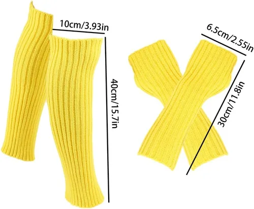 Vista 5 de Bobuluo Guantes de invierno sin dedos para hombres y mujeres, calentadores de piernas de lana, guantes largos de punto para piernas, mangas