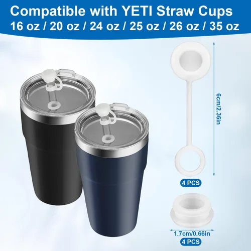 Vista 2 de 8 tapones de silicona a prueba de derrames compatibles con copas de popote YETI de 16/20/24/25/26/35 onzas, con tapón de silicona antifugas, tapas