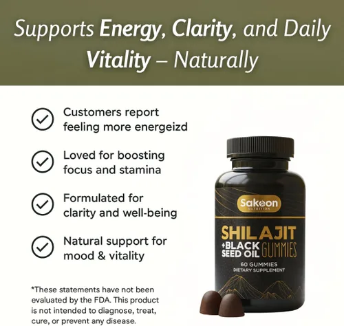 Vista 2 de Gomitas Shilajit puras para hombres y mujeres, Shilajit con aceite de semilla negra, resina pura del Himalaya de alta potencia para energía, apoyo