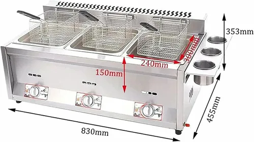 Vista 2 de Freidora de gas, con 3 canastas, control preciso de temperatura, freidora eléctrica de gran capacidad para restaurante/hogar, perfecta para papas