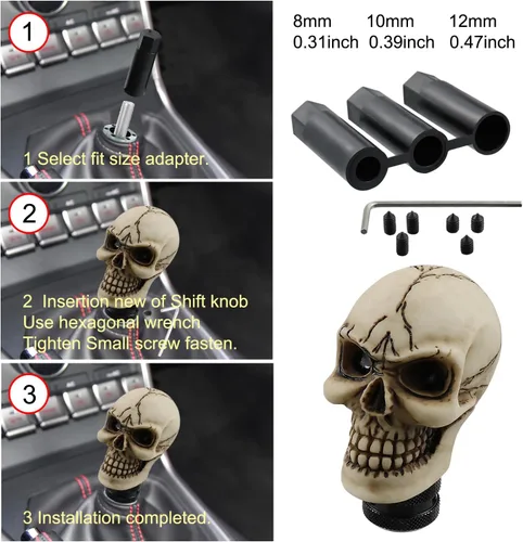 Vista 5 de Perilla de palanca de cambios en forma de calavera, de resina, para autos manuales o automáticos, Beige