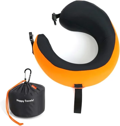 Vista 20 de C CUSHION LAB Almohada de viaje, galardonado diseño ergonómico patentado para mentón y cuello, almohada de espuma viscoelástica para el cuello Azul