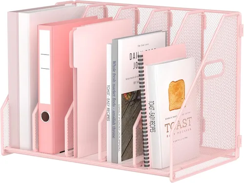 Vista 10 de MINDEPOT Organizador de Archivos de Escritorio de Metal Soporte para Carpetas de Revistas de Escritorio con 5 Compartimentos Verticales Organizador