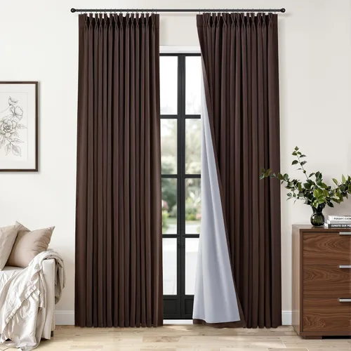 Vista 47 de Cortinas opacas plisadas de lino beige y blanco de 90 pulgadas de largo para dormitorio o sala de estar, juego de 2 paneles, oscurecimiento