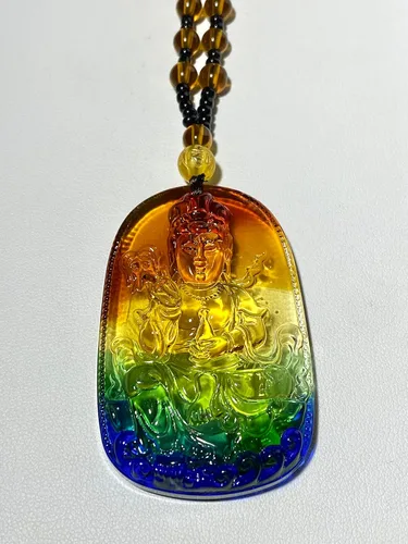 Vista 3 de Samantabhadra - Collar de cristal de arcoíris para hombre y mujer, diseño de jade verde, turquesa estabilizada, amuleto de talismán, largo y grande