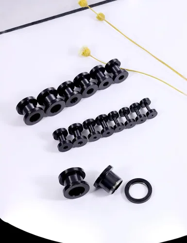 Vista 3 de Cisyozi 14G 12G 8G 6G 4G 2G 0G 00G Kit de estiramiento de calibre de oreja Acero quirúrgico Tamaño Mezcla Tornillo Túnel Calibres Tapones Pendientes