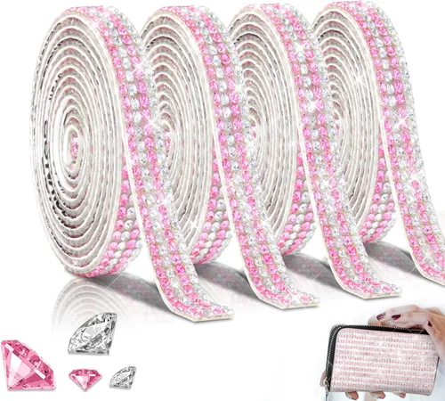 Vista 8 de 4 rollos de cinta autoadhesiva con diamantes de imitación y cristal Bling con tiras adhesivas de 2 mm para manualidades, bodas, cumpleaños, fiestas