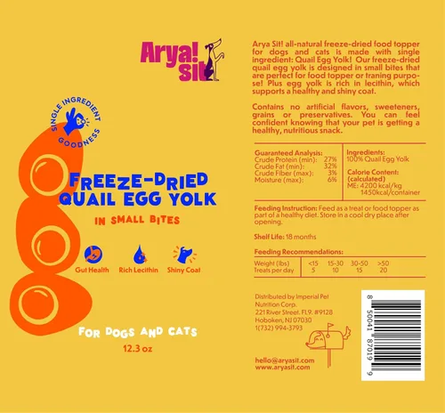 Vista 5 de Arya Sit! - Golosinas y complemento alimenticio liofilizadas de un solo ingrediente para perros (yema de huevo)