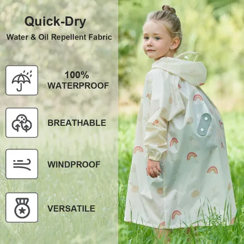 Vista 4 de Toddler Kids Raincoat Boys Girls Rain Jacket Lightweight Rain Poncho Waterproof Outwear Rainwear
