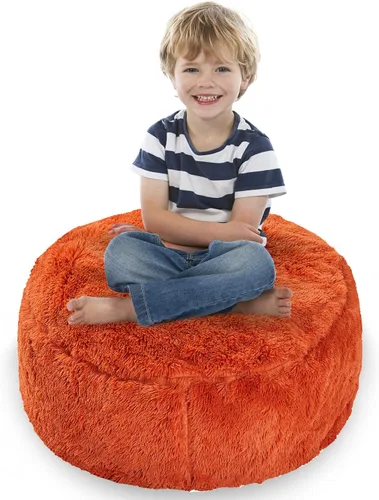 Vista 9 de Cheer Collection Puf con asa, sillas de piso de pelo largo para niños como almacenamiento de animales de peluche y organizador de juguetes, lavable
