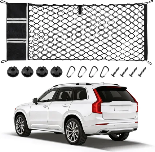 Vista 10 de Amiss Red de carga elástica, accesorios exteriores de automóvil, red de almacenamiento elástica ajustable con gancho para SUV, automóviles y negro