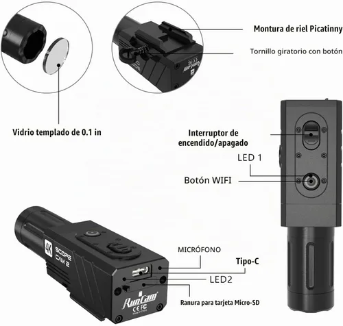 Vista 2 de RunCam ScopeCam2 4K Zoom Action Cámara impermeable 4xDigital HD Mini cámara de video con cable de interruptor de grabación