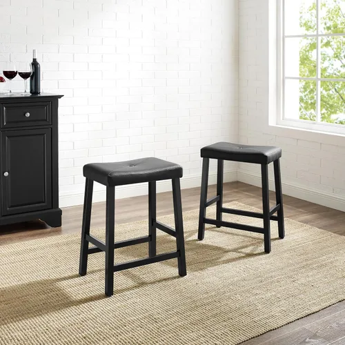 Vista 6 de Crosley Furniture Juego de 2 taburetes de bar tapizados con altura de mostrador, color negro, 24 pulgadas