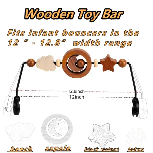 Vista 7 de Barra de juguete compatible con Baby Bjorn Bouncer Toy Bar para Baby Bouncer, accesorio de barra de juguete de madera duradera, juguete sensorial