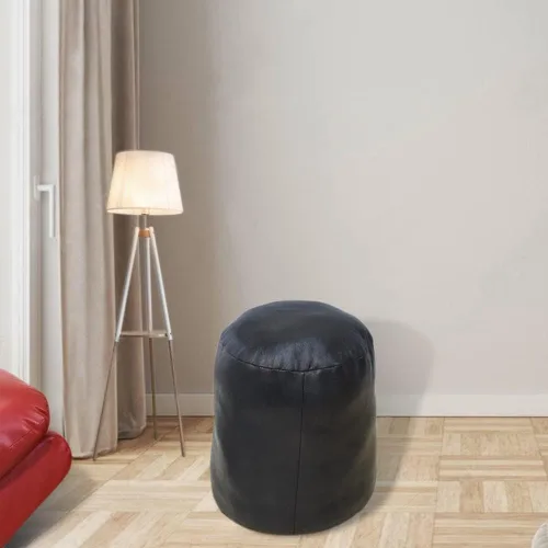 Vista 42 de Rugsotic Carpets Puf de cuero de cabra redondo hecho a mano ecológico negro – Puf de forma redonda, 14.0 in x 14.0 in x 14.0 in x 14.0 in, liso