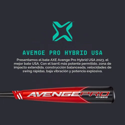 Vista 2 de Axe Bat 2023 Avenge Pro Hybrid (-10, 2-5/8") Bate de béisbol EUA, Híbrido de 3 piezas, Rojo/Negro