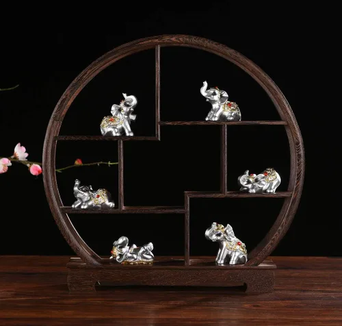 Vista 7 de Brass Statu BRABUD BS122 - Juego de 6 estatuas de elefantes pequeños de resina plateada para decoración del hogar, colección de regalo (plateado)