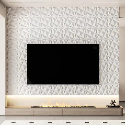 Vista 4 de Art3dwallpanels Paquete de 20 paneles de pared 3D para decoración de pared interior, 12 x 12 pulgadas, paneles de diamante blanco para sala