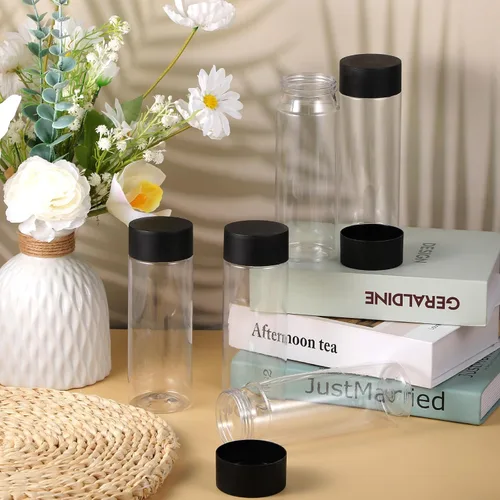 Vista 7 de 24 botellas de plástico transparente, botellas sensoriales vacías con tapas, jugo de plástico PET, reutilizable, a prueba de fugas, contenedor