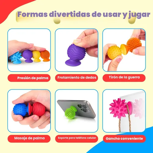 Vista 2 de Juguetes sensoriales para niños y adultos: juguetes con ventosa texturizada para autismo - Sensorial blandito para baño en el aula - Juego de 8