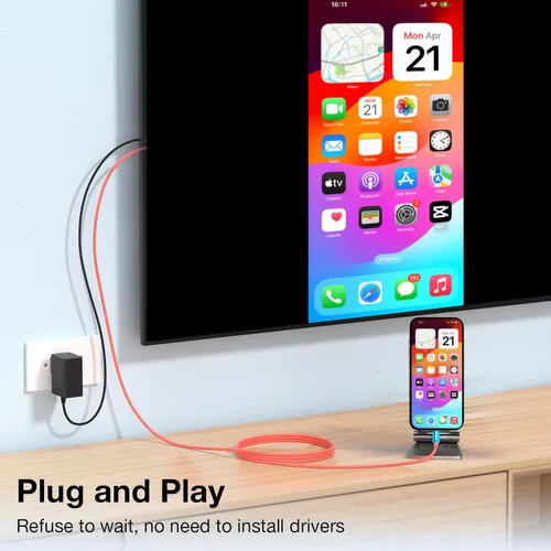 Vista 2 de QCEs Cable adaptador USB C a HDMI para iPhone 17 16 15 a TV/proyector, cable tipo C a HDMI de 6.6 pies con puerto de carga 4K30Hz para iPhone a
