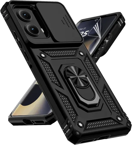 Vista 13 de Funda para Motorola Edge 2024 con cubierta deslizante para cámara, protector de pantalla HD [prueba de caídas de grado militar] Soporte de anillo