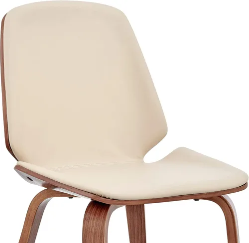 Vista 8 de Armen Living Brinley Mid Century - Silla auxiliar moderna de piel sintética color crema y madera de nogal para comedor, mesa de cocina, escritorio
