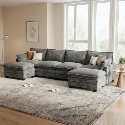 Vista 7 de Sofá modular modular para sala de estar, sofá cómodo en forma de U Gris-oscuro