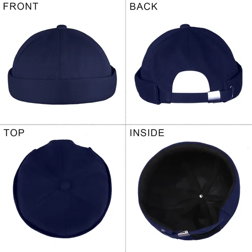 Vista 4 de URATOT 4 piezas de sombrero sin ala Docker Cap Retro algodón sin ala sombrero ajustable puño enrollado sombreros sin ala para hombres