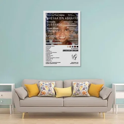 Vista 2 de BOODU Póster de 21 salvajes de American Dream con portada de álbum, pósteres musicales para habitación, lienzo estético, arte de pared, decoración
