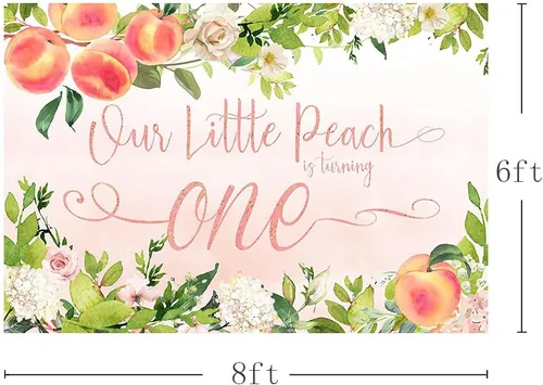 Vista 2 de MEHOFOND Sweet Little Peach Girl - Fondo para fotos de fiesta de cumpleaños, color rosa, floral, vegetación, feliz primer cumpleaños, fondos