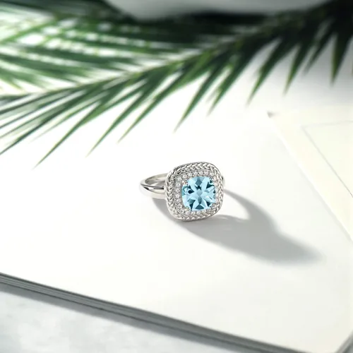Vista 5 de Gem Stone King Anillo de compromiso de plata de ley 925 con halo de piedra natal de 0.315 in Anillo de compromiso de boda para mujer, disponible